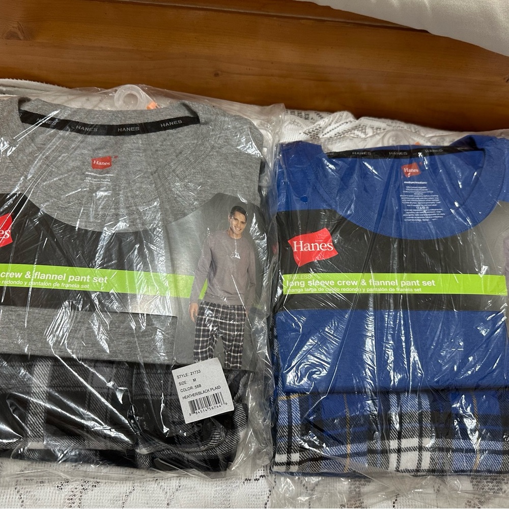 Hanes Flannel Pajamas 2 Sets Bundke Men Size Medium NIB